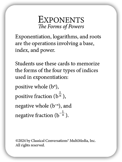 Math Flashcards Exponents: The Forms of Powers